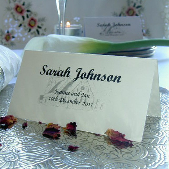 Personalised Wedding Place Name Table Setting Meal Cards Colour White 